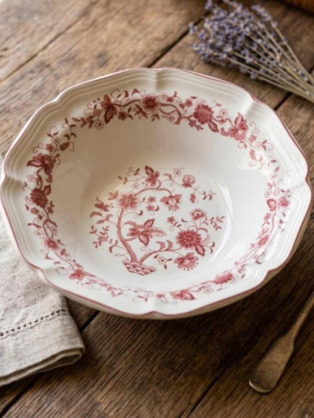 Vintage Rare Woolworth Pink Red Floral Pattern Transferware Serving Bowl